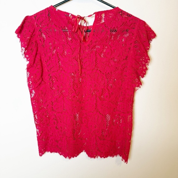 FRNCH women’s short sleeve red lace overlay top S - Picture 4 of 5